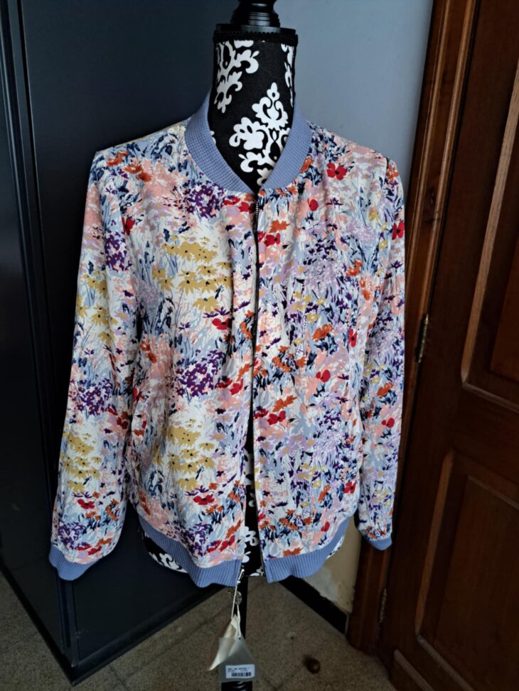 Bomber réversible fleuri bleu femme