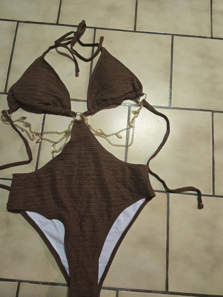 Maillot brun chaîne doré L