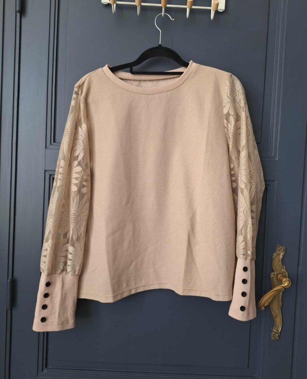 Pull beige manches dentelles - Taille XL - Marque SHEIN