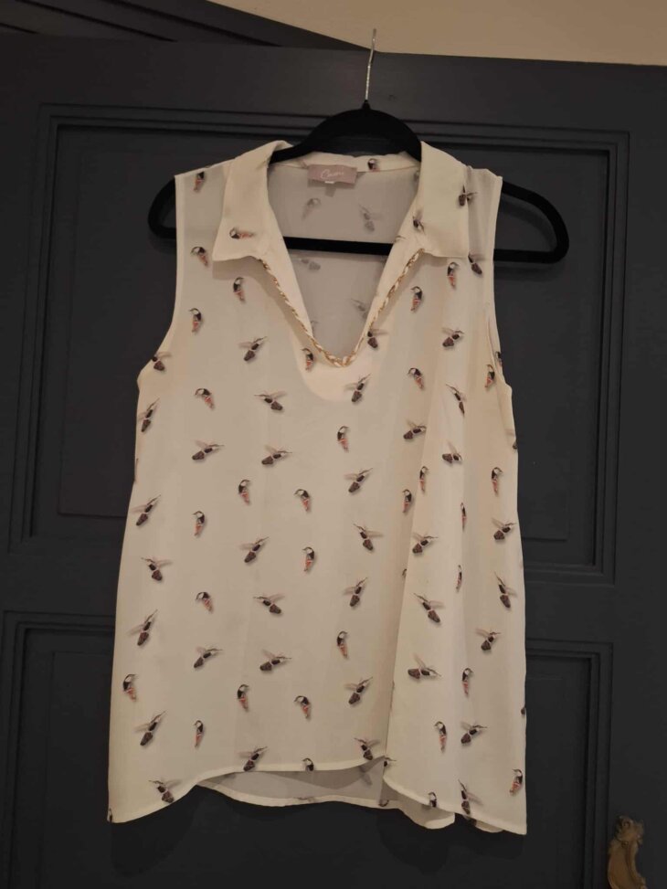 Blouse sans manches blanche avec oiseaux - Taille M - Marque CASSIS