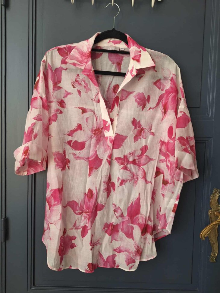 Chemise blanche et rose fleurie - Taille XL - Marque CASSIS