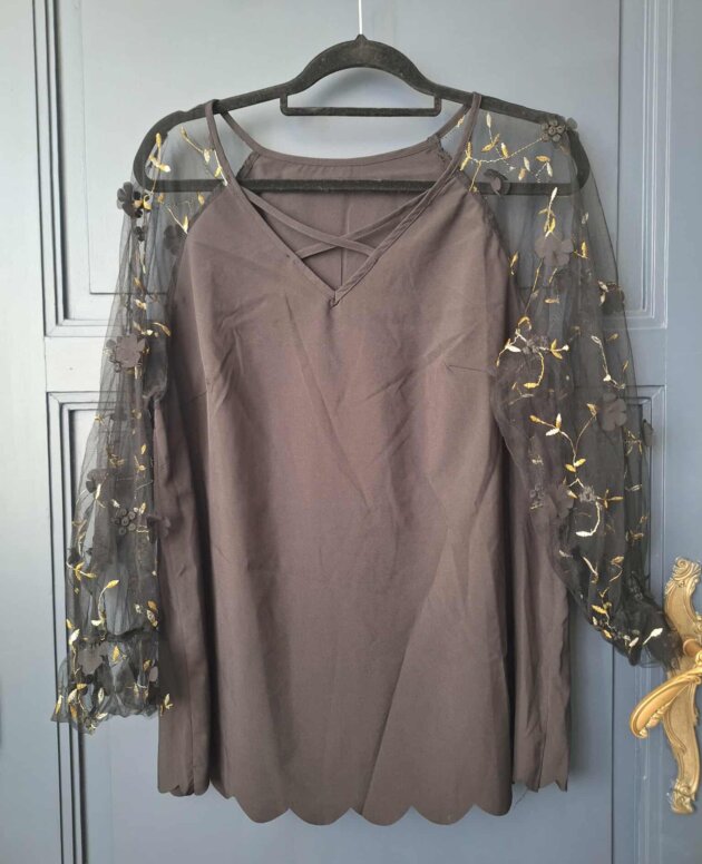 Blouse noire avec manches en dentelles - Taille XL - Marque SHEIN