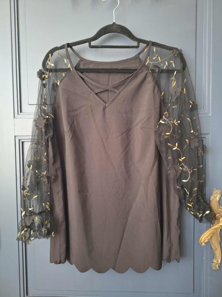 Blouse noire avec manches en dentelles - Taille XL - Marque SHEIN