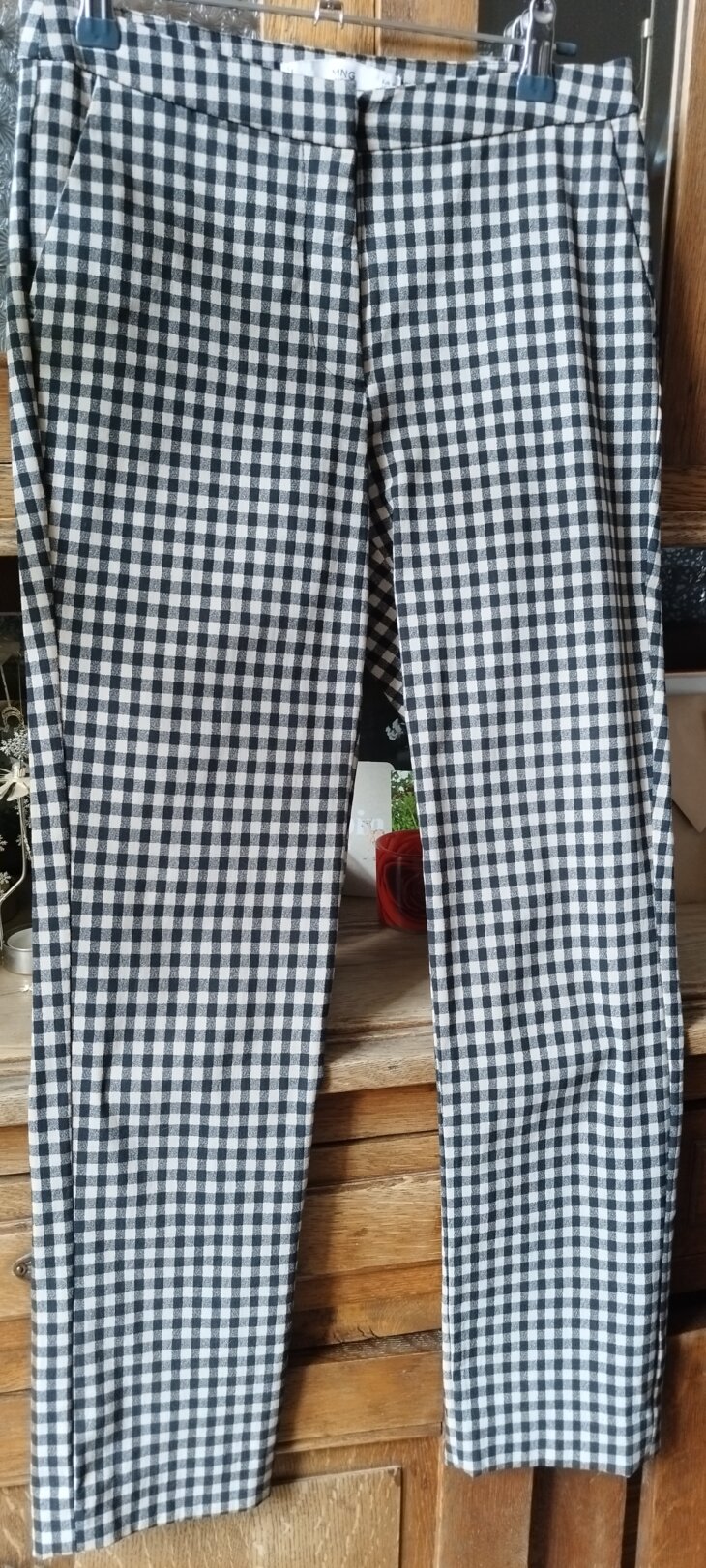 Pantalon Mango basic, beige carreaux noirs, T.XS